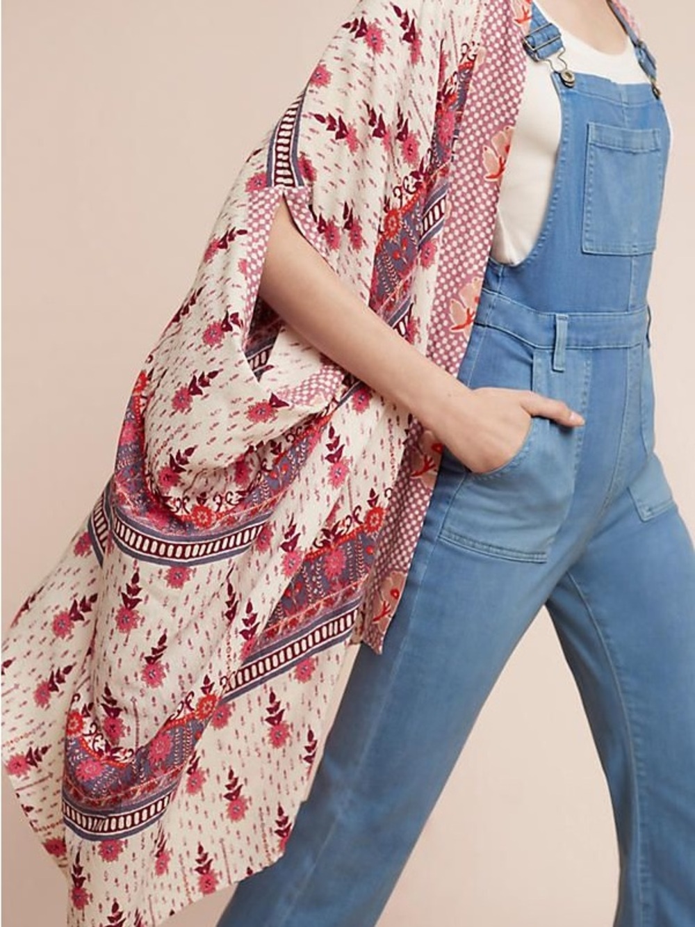 Anthropologie Lilka Kaylse Printed Kimono, O/S, Pink & Cream, Lightweight, Open